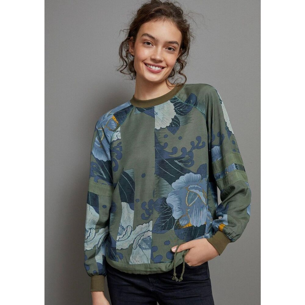 Anthropologie Tiny Ivy Blouse Long Sleeve Camo Floral Tropical Boho Green - Picture 10 of 10